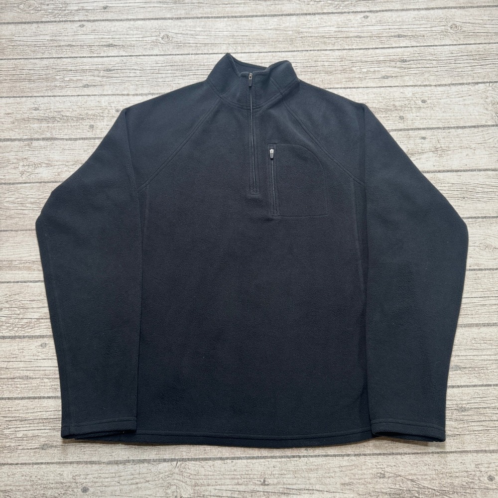 L.L.Bean Sweater Men's Medium Black Quarter Zip Fleece Lined Mockneck Pullover